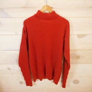 Vintage American Eagle Men's XL Mock Neck Ribbed Knit Sweater Y2K Orange